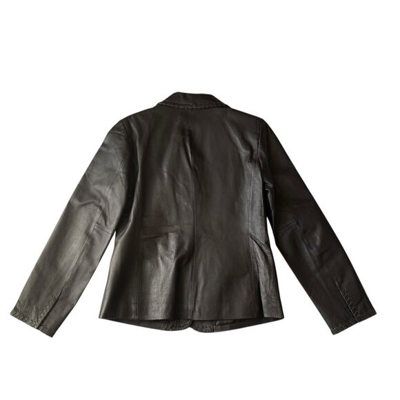 Newport News Leather Jacket Y2K Sz 8 Medium Tailored Vtg Retro Black Blazer - Picture 9 of 14